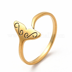 201 Stainless Steel Whale Tail Open Cuff Ring for Women&nbsp;RJEW-K239-01G-1