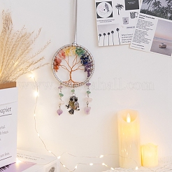 Natural & Synthetic Mixed Gemstone Tree of Life with Owl Hanging Ornaments&nbsp;TREE-PW0002-12