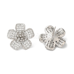 ラックメッキ真鍮クリアキュービックジルコニアスタッドピアス  長持ちメッキ  鉛フリー＆カドミウムフリー  花  プラチナ  20x20mm&nbsp;EJEW-U012-03P