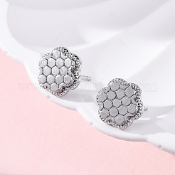 真鍮製スタンドピアス  花  プラチナメッキ  10x9mm&nbsp;EJEW-D288-15P