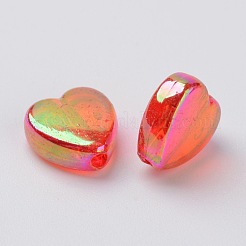 環境に優しい透明アクリルビーズ  ハート  染め  ABカラー  レッド  8x8x3mm  穴：1.5mm&nbsp;X-PL539-806