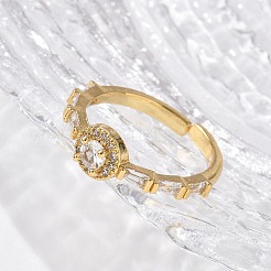 Round Brass Micro Pave Cubic Zirconia Cuff Finger Rings&nbsp;RJEW-C120-02G