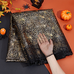 ハロウィーンテーマのポリエステルメッシュ生地  服装アクセサリー  スパイダーウェブ模様  ゴールド  1500mm&nbsp;DIY-WH0661-37A
