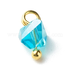 電気メッキガラスチャーム  真鍮ボールヘッドピン付き  三角形  ターコイズ  8x6x4.5mm  穴：1.8mm&nbsp;PALLOY-JF00821-03