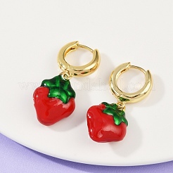 Strawberry Brass Enamel Hoop Earrings&nbsp;EJEW-F895-21A-G