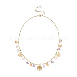 304 Stainless Steel Tree of Life and Nuggets Natural Ametrine Pendant Bib Necklaces for Women&nbsp;NJEW-JN05665
