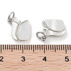 Brass Pave Natural Shell Rose Flower Charms with Jump Rings&nbsp;KK-C051-23P