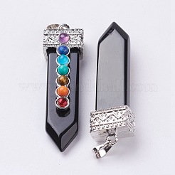 Natural Obsidian with Synthetic & Natural Mixed Stone Chakra Big Pendants&nbsp;G-E415-A12