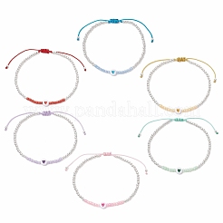 女性用真鍮丸ビーズ編みビーズブレスレット  ハート  ワックスコード、アクリル、ガラスシードビーズ付き  ミックスカラー  内径：2-1/8~3-1/8インチ（5.4~8cm）&nbsp;BJEW-JB11718