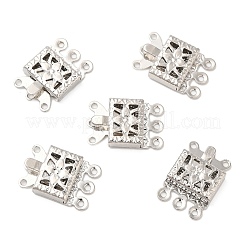 真鍮製ボックスクラスプ  1連  3穴  長方形  プラチナ  6mm  穴：10x15x2.8mm&nbsp;KK-XCP0001-70P