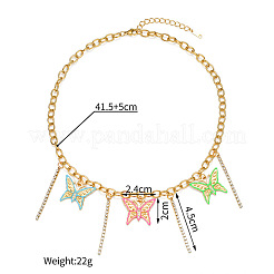 304ステンレススチール製クリスタルラインストーンエナメルビブネックレス  蝶  ゴールドカラー  カラフル  16.34インチ（41.5cm）&nbsp;WGF7F64-01