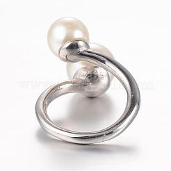 304ステンレススチール指輪  模造パールと  サイズ8  ステンレス鋼色  18mm&nbsp;STAS-G067-09P-18mm