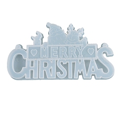 クリスマスDIYペンダントシリコンモールド  樹脂の鋳造型  UVレジン用  エポキシ樹脂ジュエリー作り  単語メリークリスマスと父のクリスマス＆エルクのクリスマストナカイ/クワガタ  ホワイト  150x270x14mm  穴：4mm&nbsp;X-DIY-D049-11