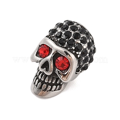 304ステンレススチールラインストーンビーズ  大穴ビーズ  スカルヘッド  ヒヤシンス  アンティークシルバー  21.5x13x13mm  穴：6mm&nbsp;STAS-H446-90AS-02