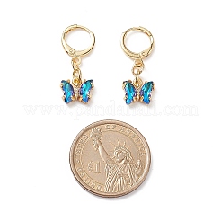 5 ペア 5 色のキュービックジルコニア バタフライ ダングル レバーバック イヤリング  女性のための真鍮のアクセサリー  ミックスカラー  29mm  ピン：0.7mm  1ペア/カラー&nbsp;EJEW-JE05085