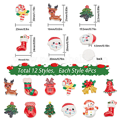 48 個 12 スタイル クリスマステーマの不透明樹脂カボション  クリスマス キャンデー杖 & 雪だるま & サンタ クロース  混合図形  ミックスカラー  20~30x15~25x3.5~7mm  4個/スタイル&nbsp;CRES-SC0002-55