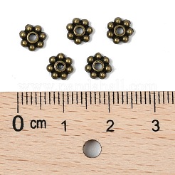 チベットスタイルの合金ビーズデイジースペーサービーズ  カドミウムフリー＆鉛フリー  花  アンティークブロンズ  6x2mm  穴：1.5mm  約400個/100g&nbsp;X-LF1249Y-01AB-RS