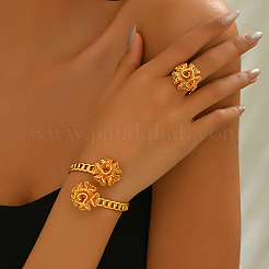 Elegant Brass Flower Cuff Ring & Bangle Set for Women&nbsp;YN2787