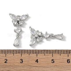 真鍮マイクロパヴェクリアキュービックジルコニアペンダント  蝶  プラチナ  21.5x13x4mm  穴：1.8mm&nbsp;X-KK-S367-10B