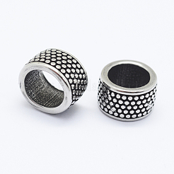 316サージカルステンレスビーズ  大穴ビーズ  コラム  アンティークシルバー  11.5x7mm  穴：8mm&nbsp;STAS-O102-18AS