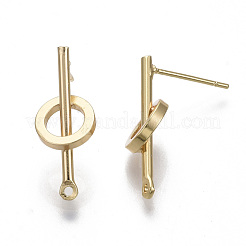 真鍮製スタッドピアスパーツ  カン付き  ニッケルフリー  リング付きバー  18KGP本金メッキ  20.5x8mm  穴：1mm  ピン：0.7mm&nbsp;KK-R132-059-NF