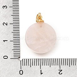 天然石ローズクォーツペンダント  真鍮の太陽が付いたフラットラウンドいチャーム  ゴールドカラー  20x16x7mm  穴：6.5x3.5mm&nbsp;G-T151-01F