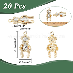 20 個ラックメッキ合金ペンダント  ガラスと  カドミウムフリー＆鉛フリー  クマ  ライトゴールド  29.5x13.5x4.5mm  穴：2mm&nbsp;FIND-CA0004-41