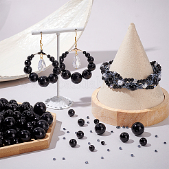 DIYビーズキット  ガラスシードビーズ入り  ABSプラスチックパール調ビーズ  ブラック  2~12mm  穴：1~2.3mm  5030pc&nbsp;DIY-PH0030-47A