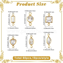 60Pcs 6 Styles Brass Clear Cubic Zirconia Connector Charms&nbsp;KK-YW0003-62