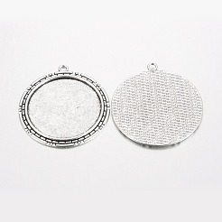 Flat Round Tibetan Style Alloy Big Pendant Cabochon Bezel Settings&nbsp;PALLOY-K109-22AS-RS