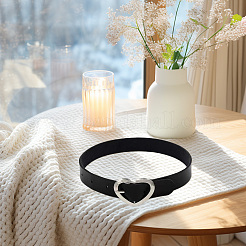 Punk Rock Style Alloy Heart Ring Imitation Leather Chocker Necklaces&nbsp;NJEW-CL0001-21