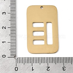 304ステンレスペンダント  文字が刻まれた手磨きの長方形  イオンプレーティング（ip）  18KGP本金メッキ  文字e  33x20x1.5mm  穴：1.8mm&nbsp;STAS-D200-01E-G