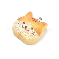 不透明樹脂ペンダント  パンを模倣する  プラチナアイアンループ付き  猫パン  20x19x8mm  穴：2mm&nbsp;RESI-Q020-05B