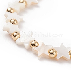 女性のための真鍮と天然シェルスタービーズストレッチブレスレット  貝殻色  内径：2-1/4インチ（5.6cm）&nbsp;BJEW-JB08324