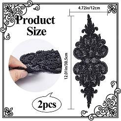 花柄ガラスビーズビーズアップリケ  ポリエステルレースのアップリケ  スパンコール  ブラック  120x305x3mm&nbsp;DIY-WH0297-44B