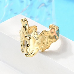 Ion Plating(IP) 304 Stainless Steel Wide Flower Open Cuff Ring for Women&nbsp;RJEW-G275-05G