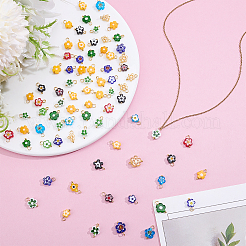 80個の手作りミルフィオリガラスチャーム  花  真鍮のループ付き  ゴールドカラー  10~12x7~9x3~3.5mm  穴：1.8~2mm&nbsp;FIND-HY0005-27