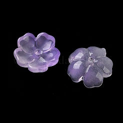 染色＆加熱グラデーションカラーガラスビーズキャップ  5  - 花びらの花  グリッターパウダー付き  パープル  13x14x5mm  穴：1.6mm&nbsp;GLAA-D307-01G