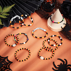 30Pcs 5 Style Synthetic Turquoise Skull & Acrylic Beaded Stretch Bracelets Set&nbsp;BJEW-BC0001-06