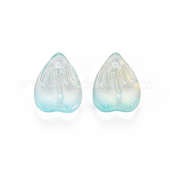 透明スプレー塗装ガラスチャーム  グリッターパウダー付き  花弁  ダークターコイズ  12x9x3mm  穴：1.2mm&nbsp;GLAA-S190-020A-04