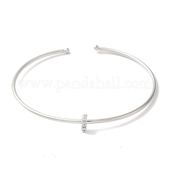 Rack Plating Brass Micro Pave Clear Cubic Zirconia Letter Open Cuff Bangles&nbsp;BJEW-A018-01P-I