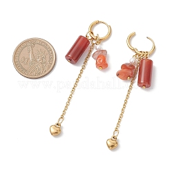 304 Stainless Steel Carnelian Heart Tassel Hoop Earrings&nbsp;EJEW-JE06731-03
