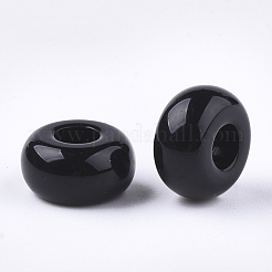 オペークアクリルヨーロピアンビーズ  大穴ビーズ  ロンデル  ブラック  13x7mm  穴：5mm  約700個/500g&nbsp;SACR-T344-06A