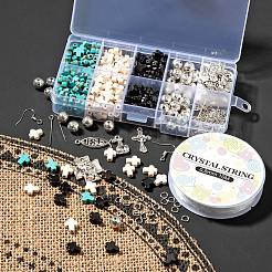 イースターのためのDIYイヤリング作成キット  合成ターコイズビーズを含む  合金ビーズ＆チベットスタイルのペンダント  鉄のピアスフック＆エンドチェーン＆丸カン＆ピン  弾性水晶の線  ミックスカラー  ビーズ：268個/セット&nbsp;DIY-LS0001-99
