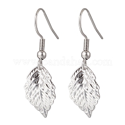 304ステンレススチールダングルイヤリング  葉  プラチナ  35x10.5mm&nbsp;EJEW-JE06552-02