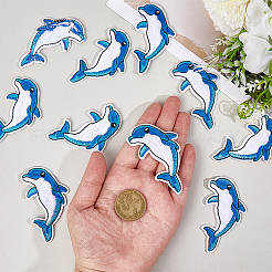 10個のコンピューター化された刺繡布アイロンオン/パッチ縫い  マスクと衣装のアクセサリー  アップリケ  イルカ  マリンブルー  70x35mm&nbsp;PATC-CY0001-43