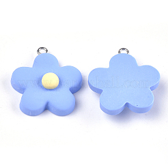樹脂チャーム  プラチナメッキ鉄パーツ  花  コーンフラワーブルー  23~24x20~22x9~10mm  穴：2mm&nbsp;LS-RESI-Q207-02F