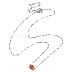 Natural Carnelian Round Bead Pendant Necklaces&nbsp;NJEW-JN04551-05