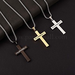 ステンレススチール製十字架とフィリピ人への手紙 4:13 ペンダントネックレス  男性女性のための宗教ジュエリー  ステンレス鋼色  23.62インチ（60cm）&nbsp;JN1050A