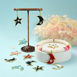 20個10スタイルラックメッキ合金エナメルペンダント  ナザールボンジュウの星と月  ミックスカラー  25~27.5x20.5~24x2mm  穴：1.8mm  2個/スタイル&nbsp;ENAM-SZ0002-61
